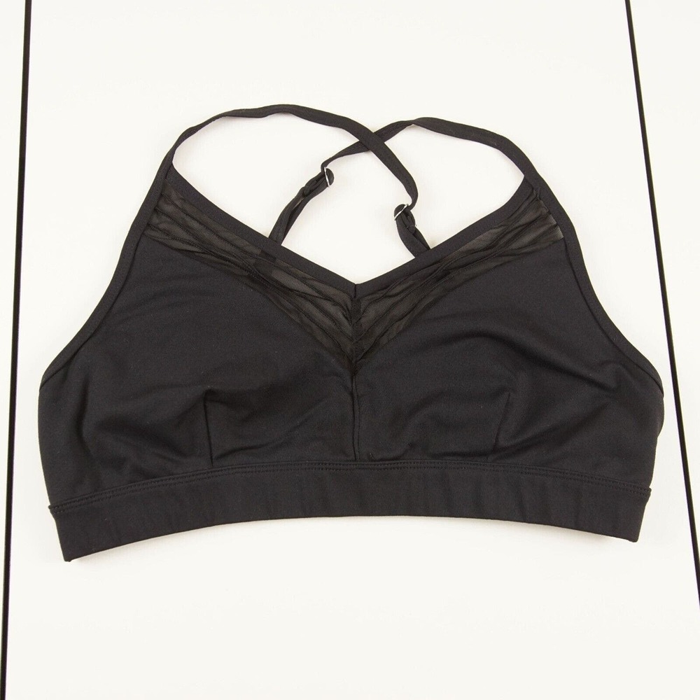 Alo Ultimate V Neck Mesh Insert Sports Bra Black Womens Sz M